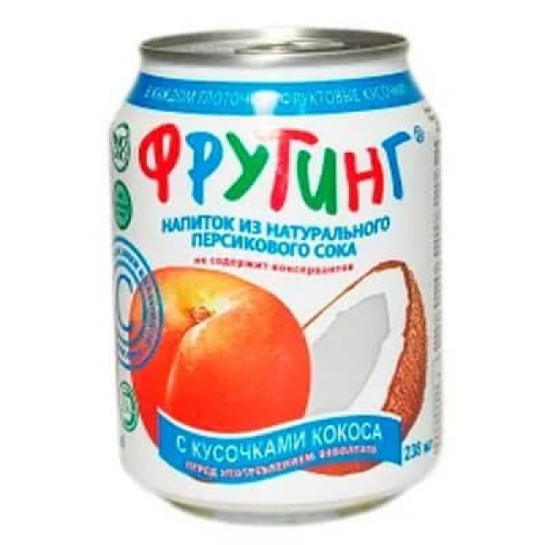 Фрутинг Кореи Персик с кусочками кокоса, 0.238 л (ж/б)