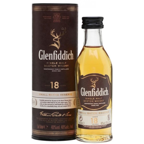 Віскі Glenfiddich / Гленфіддік, 18 років, 40%, 0.05 л (в тубусі)