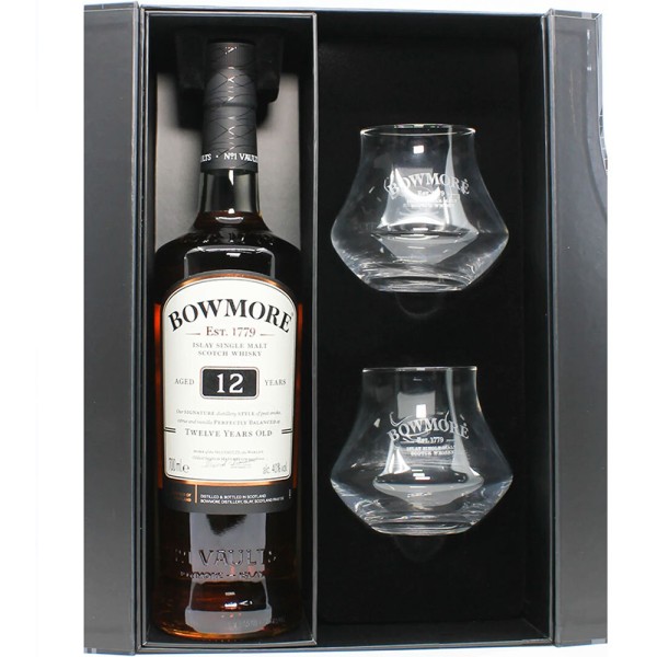 Виски Bowmore / Боумор, 40%, 0.7 л + 2 стакана (под. наб.)