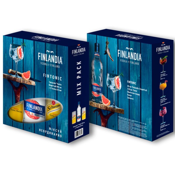 Набор Водка Finlandia, Grapefruit / Финляндия, Грейпфрут, 37.5%, 0.5 л + Швепс Indian Ton ж/б 330 мл 2 шт (под. наб.)