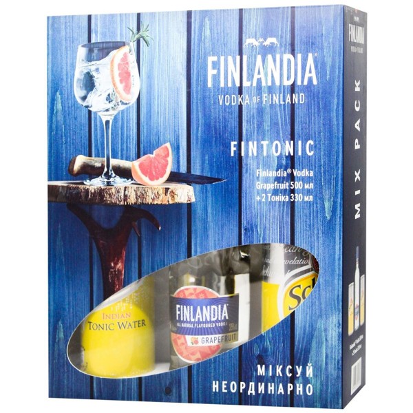 Набор Водка Finlandia, Grapefruit / Финляндия, Грейпфрут, 37.5%, 0.5 л + Швепс Indian Ton ж/б 330 мл 2 шт (под. наб.)