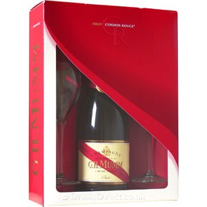 Шампанское Франции Mumm Cordon Rouge Brut / Мумм Кордон Руж Брют, 12%, Біле, Брют, 0.75 л (под.уп. + 2 бокала) [3043700333815]