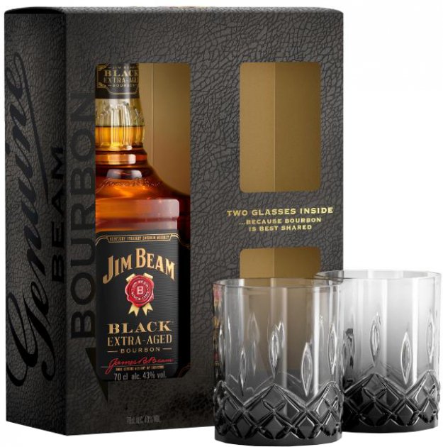 Віскі бурбон США Jim Beam, Black / Джим Бім, Блек, 43%, 0.7 л + 2